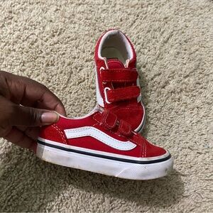 SOLD Vans Kids Red and White Strap Sneakers